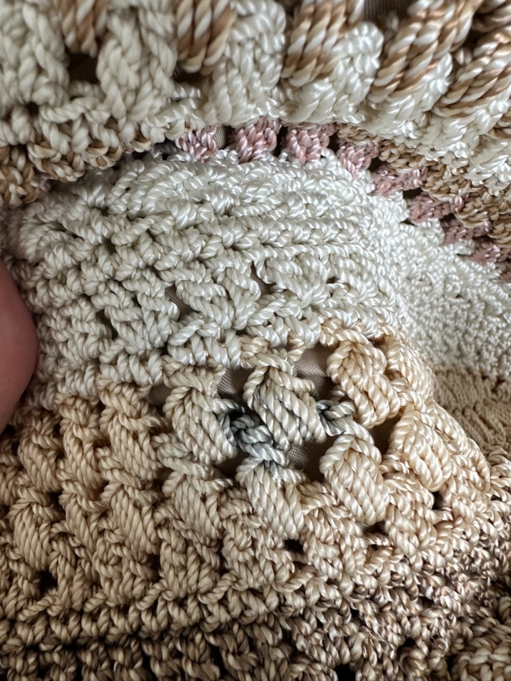 The Sak | Boho Janet Crochet Drawstring Shoulder Bag Neutral Stripes | AS IS - Picture 8 of 16
